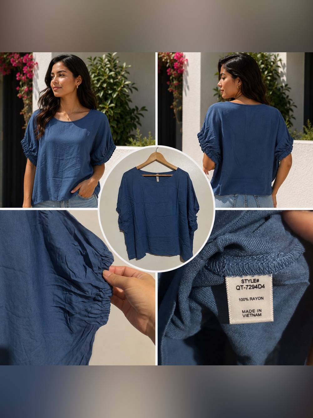 🆕 Dolman Sleeve Ruched Blouse 100% Rayon Relaxed Boho Top S-XL - Picture 3 of 3